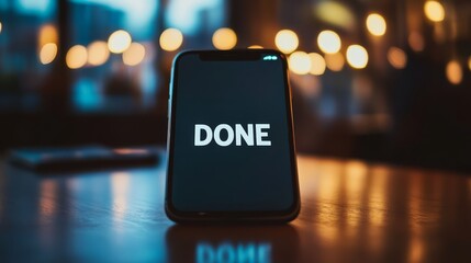  The word "DONE" evokes a sense of finality and accomplishment.