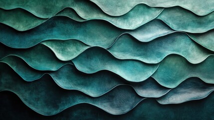 Waves of blue and green texture create a soothing visual experience in an artistic display of flowing materials