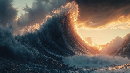 Fototapeta premium A towering wave mid-crash, with its foamy peak creating a mesmerizing and powerful visual