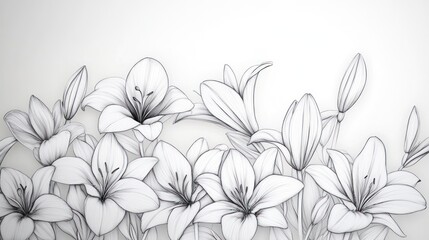 Fototapeta premium Elegant line art lily flowers, delicate and soft.
