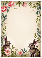 Fototapeta premium A whimsical and charming illustration featuring rabbits surrounded by beautiful flowers, perfect for spring-themed designs.