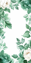 Fototapeta premium Decorative botanical illustration with white flowers, greenery, leaves, petals, nature, and frame design