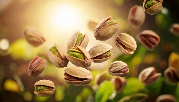 Pistachio in air with pastle light bg