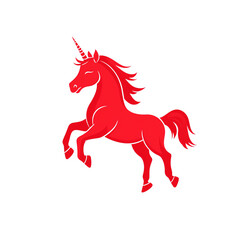 A vibrant red unicorn illustration. transparent background