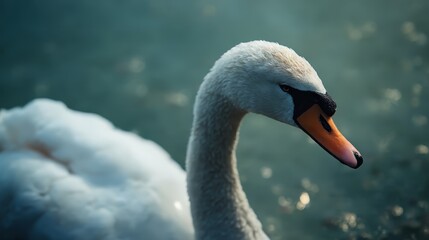 Fototapeta premium A white swan floating on top of a body of water