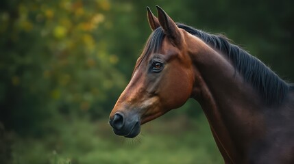 Obraz premium A brown horse with a black mane standing in a field