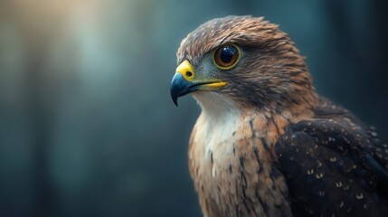 Fototapeta premium A close up of a bird of prey with yellow eyes