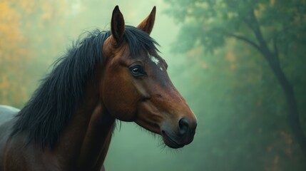 Obraz premium A brown horse standing in the middle of a forest