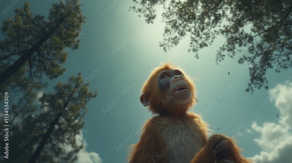 Poster A monkey sitting on top of a rock in the middle of a forest