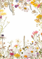 Obraz premium Colorful wildflowers and blossoms in a vibrant garden, showcasing spring blooms and botanical beauty