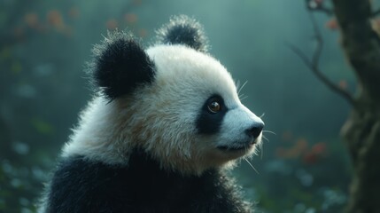 Obraz premium A panda bear sitting on top of a tree branch