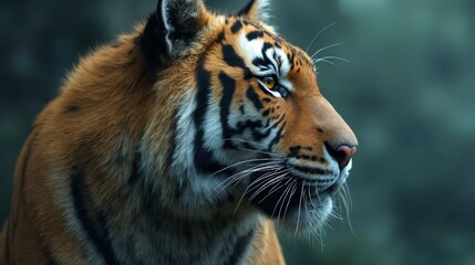 Fototapeta premium A close up of a tiger's face with a blurred background