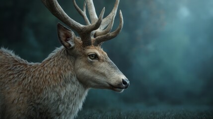 A deer with large antlers standing in the grass