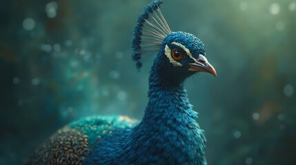 Obraz premium A close up of a peacock with a green background