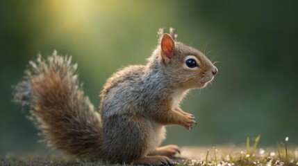 Obraz premium A squirrel standing on its hind legs in the grass