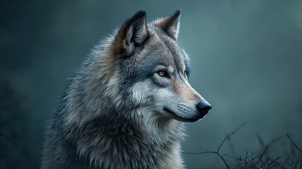 Fototapeta premium A close up of a wolf's face in the woods