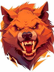 Fierce orange wolf head snarling, detailed vector art illustration.