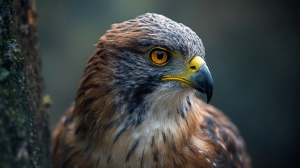 Obraz premium A close up of a bird of prey with yellow eyes