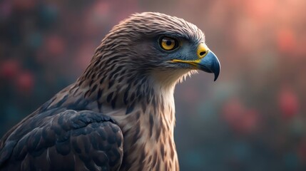 A close up of a bird of prey with a blurry background