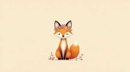 Obraz premium Charming Fox with Flower Crown