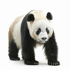 Fototapeta premium Full body shot of a giant panda walking on white background