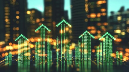 hyper realistic photo of  Green and sustainable development in the business sector, showcasing upward arrows symbolizing the growth and positive impact of environmental, social, an