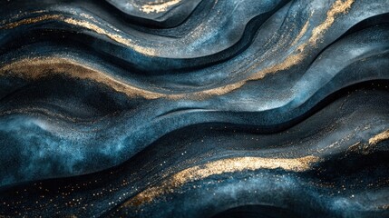 Gold-laced azure waves create an enchanting abstract landscape of fluidity and texture in serene depths