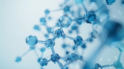 Blue molecular structure with connected atoms and bonds