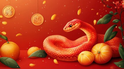 Obraz premium Happy Chinese New Year 2025,Year of the snake zodiac sign,Snake illustration and design,Asian elements gold paper cut style,Lunar new year concept,New Year card 2025.