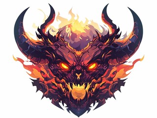 Fiery demon head with horns and glowing eyes. (1)