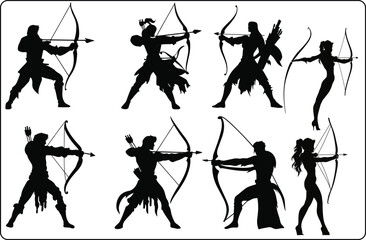 Silhouette Vector of Archer Warrior with Sword Set for Designs