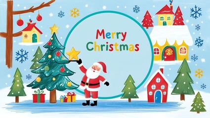 Christmas cards, New Year's cards, banners: Santa Claus, reindeer, Christmas trees, candles, cookies, chocolate, snowballs, snowmen, and more