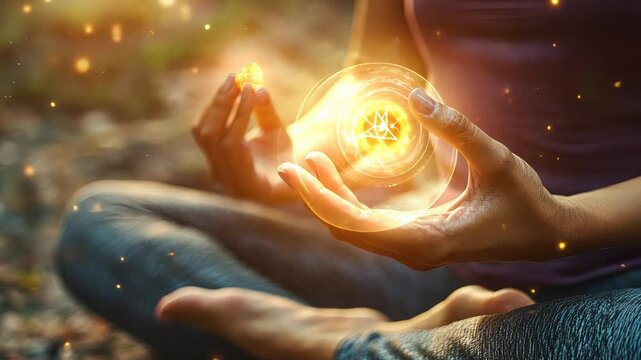Mysterious energy orb transformation in serene meditation setting
