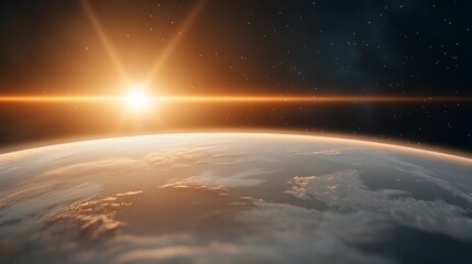 Fototapeta premium Earth at perihelion point in January, radiant sunlight highlighting planetary details against dark space