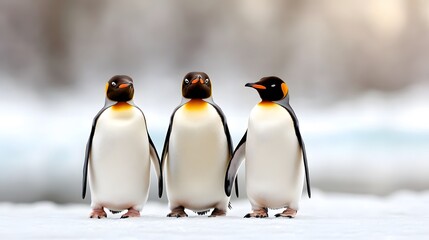 Obraz premium A group of penguins waddling on icy terrain, National Penguin Day theme, serene Antarctic background