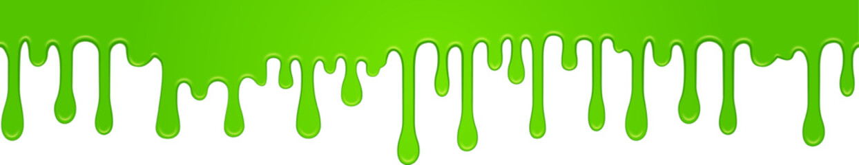 Viscous bright green slime dripping down on white background, creating a sticky and gooey texture, suitable for halloween or any spooky design