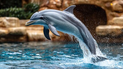 Obraz premium Playful Dolphin Leaping in the Sunlit Ocean with Sparkling Droplets