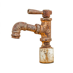 Rusty old water faucet, cut out isolated on white background.