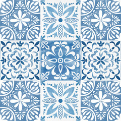 Blue and white ornamental tile pattern