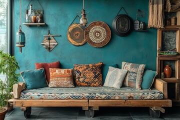 Bright, vibrant authentic boho style in the interior