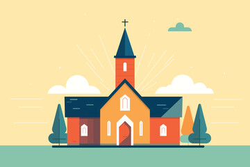 Church building flat vector design and illustration of a church with a cross on the top
