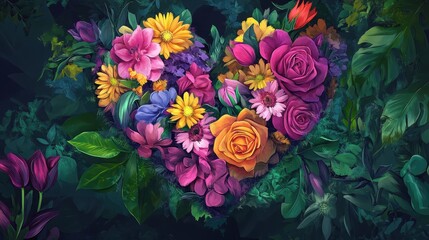 Vibrant Floral Heart Shaped Bouquet Of Flowers