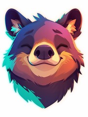 Happy bear cub face, vibrant colors, cartoon style illustration.