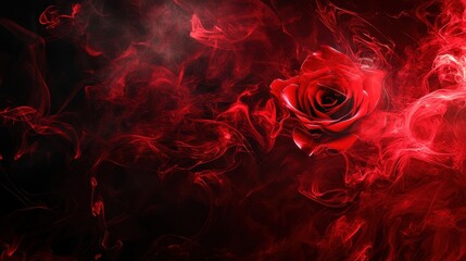 Red Rose Enveloped in Crimson Smoke Swirls