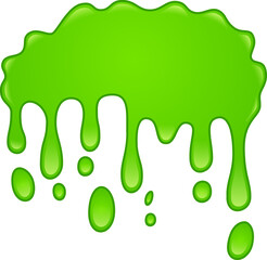 Viscous bright green goo is slowly dripping down, forming a playful array of irregular blobs and drops, creating a sticky, vibrant visual that captures attention and sparks imagination