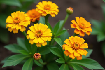 Fototapeta premium ground marigolds small yellow flowers calendula