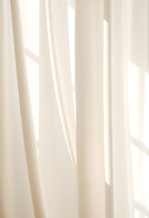 Obraz premium Flowing white cream curtain with smooth, silky fabric in soft, beautiful light. Creates a luxurious, elegant backdrop for showcasing beauty, cosmetic, skincare, body care, and fashion products, Side