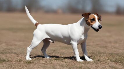A transparent background cutout featuring a white jack russell dog on foot By