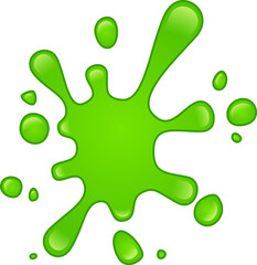 Vibrant green paint is splashing dynamically against a clean white backdrop, creating an energetic and eye catching visual effect with its glossy texture and fluid shape