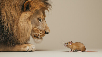 Business insights big lion and small rat concept office space neutral background creative view